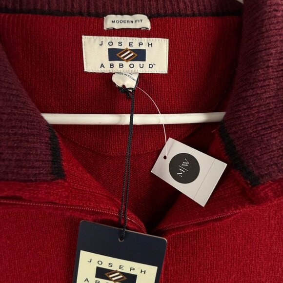 NWT Joseph Abboud Red Fair Isle Wool Blend 1/4 Zip Pullover Sweater 2XL - $80 - Picture 9 of 16